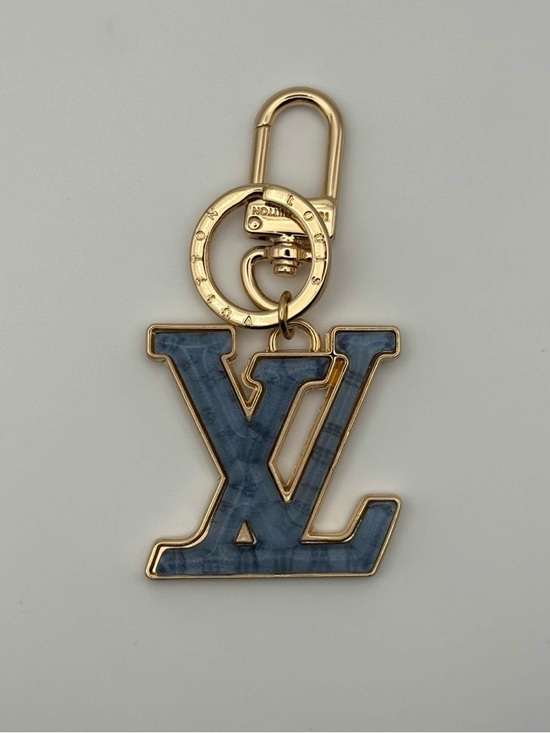 Louis Vuitton Accessories - Louis Vuitton Gold and Blue Marble LV Charm Key Ring